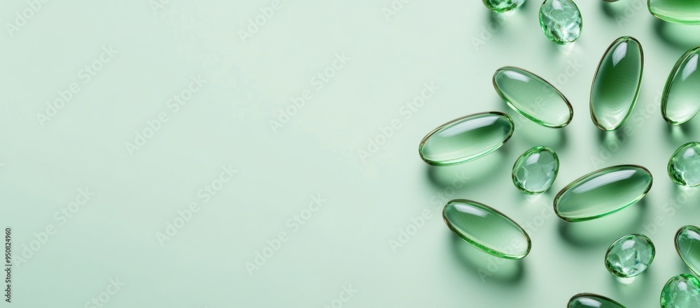 A banner with green and transparent capsule shapes on the right side A banner with green and transparent capsule shapes on the right side
