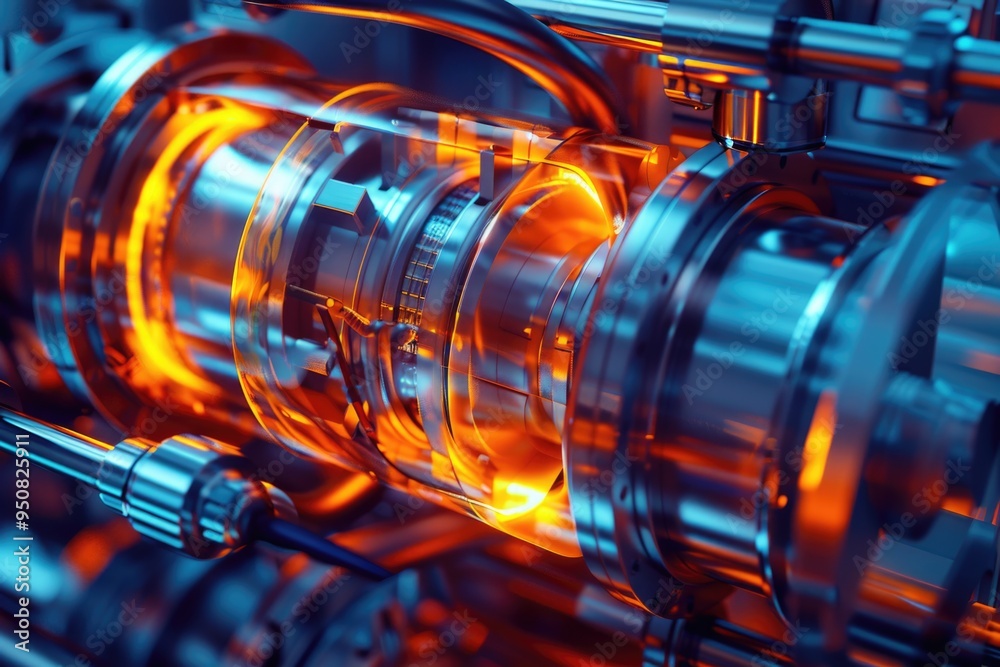 A close-up view of a machine emitting a bright light, suitable for use in industrial or technological context A close-up view of a machine emitting a bright light, suitable for use in industrial or technological context