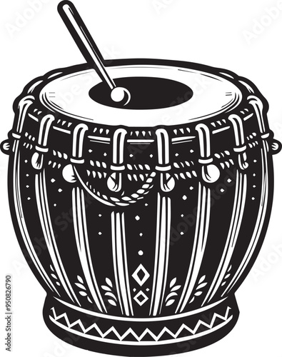 Black and white drum silhouette design