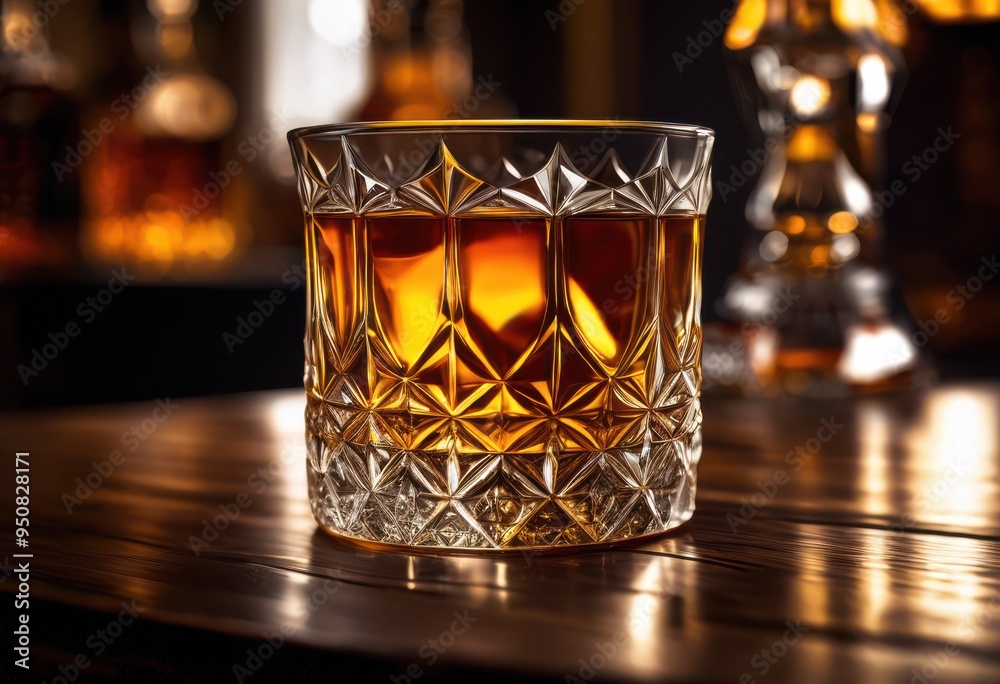 elegant premium whiskey glass set polished wood table surface reflecting light texture, reflection, drink, beverage, crystal, luxury, craftsmanship, shine elegant premium whiskey glass set polished wood table surface reflecting light texture, reflection, drink, beverage, crystal, luxury, craftsmanship, shine