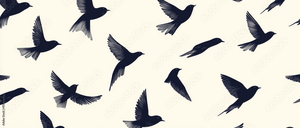 Fototapeta premium A black and white image of birds flying in a pattern