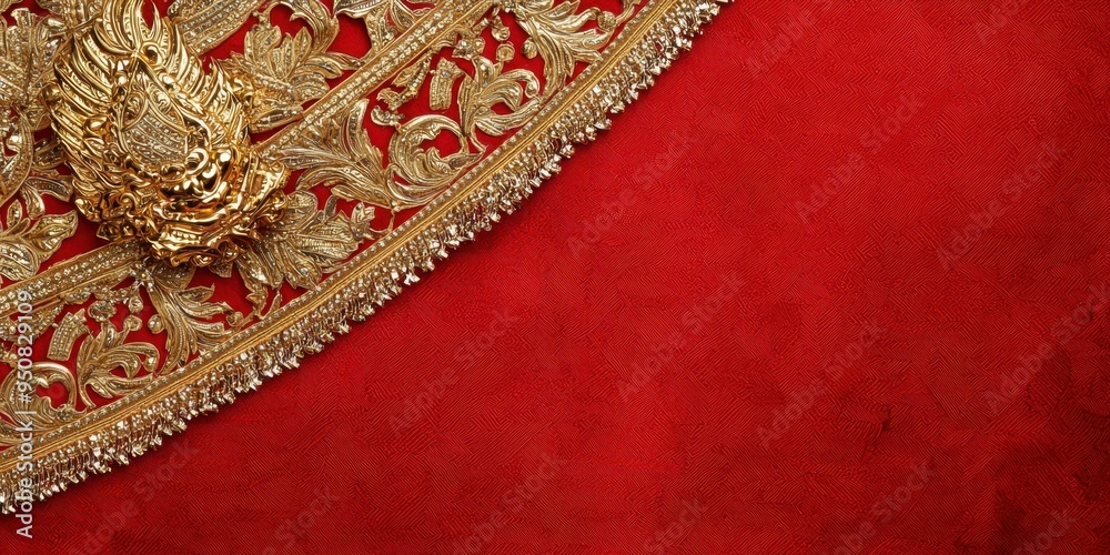 Red and Gold Ornamental Design with Copy Space