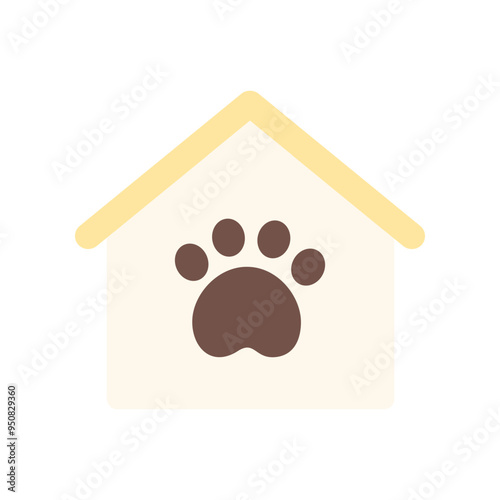 Pet adoption shelter icon. Home with paw print. Helping homeless animal, charity, care, veterinary concepts. Suitable for poster, flyer. Flat vector design isolated illustration.