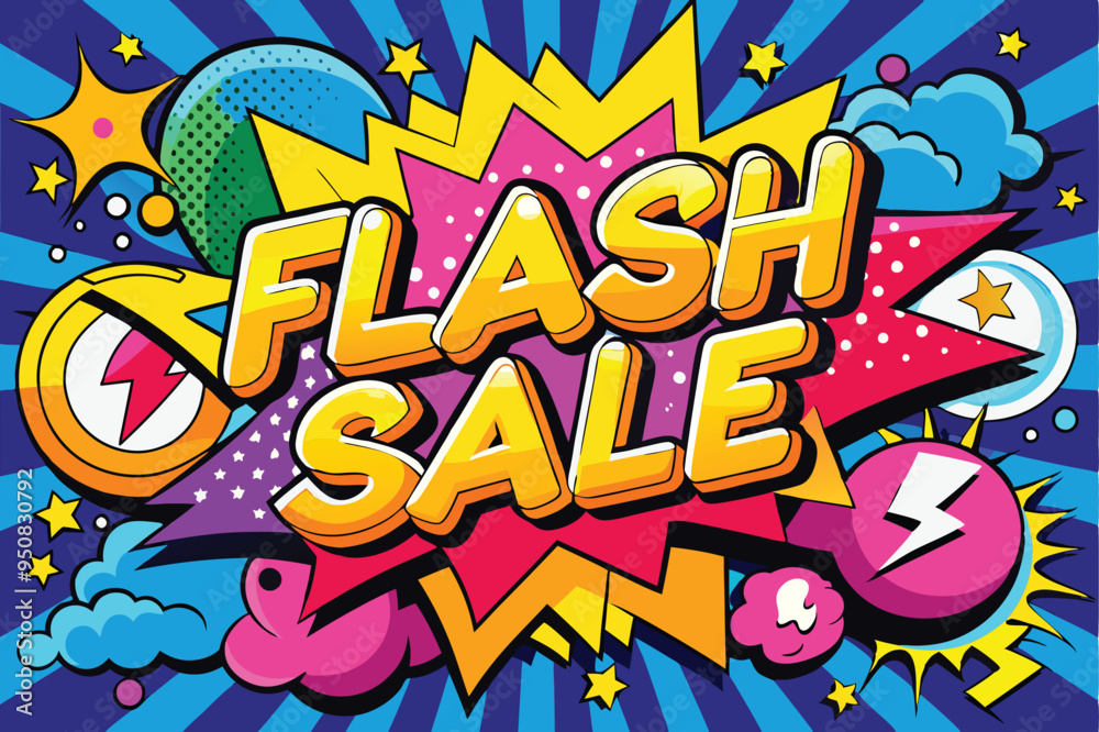 Vector Template with 'Flash Sale!' in Speech Bubbles, Thunder Sign, Bold Colors Vector Template with 'Flash Sale!' in Speech Bubbles, Thunder Sign, Bold Colors