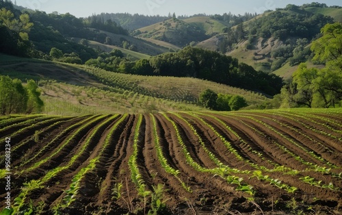 Transformative journey of a regenerative farm in California showcasing rich, thriving landscapes and revitalized crops over time