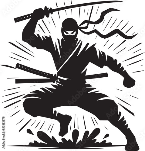 A black and white ninja silhouette design photo