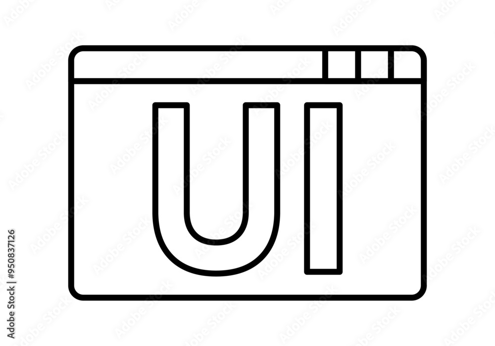 Icono negro de ventana de software o interfaz con siglas de UI