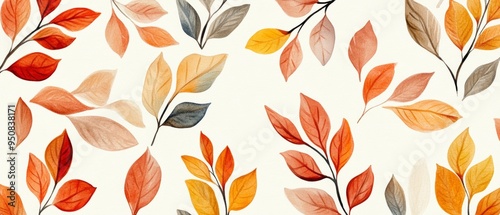 A painting of autumn leaves with a white background