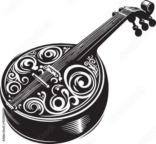 Black and white mandolin silhouette design