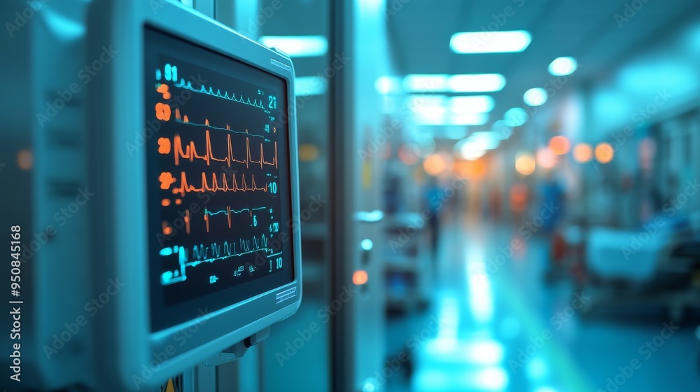 Monitoring Heartbeat in Hospital - Healthcare Concept with Empty Space for Text Monitoring Heartbeat in Hospital - Healthcare Concept with Empty Space for Text