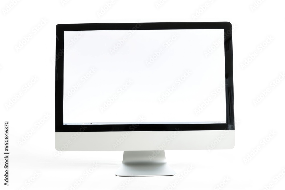 A computer monitor sits on a desk, great for office or workspace scenes A computer monitor sits on a desk, great for office or workspace scenes