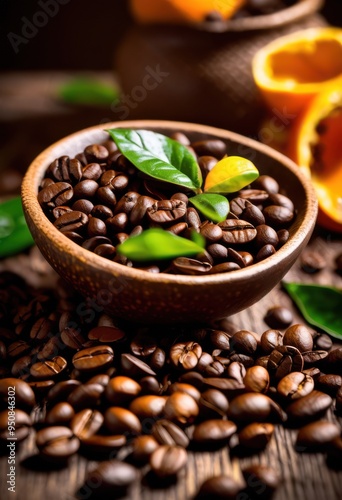 premium coffee beans arranged aesthetically vibrant colorful setting natural lighting decorative elements, background, beverage, blend, brewing, cafe