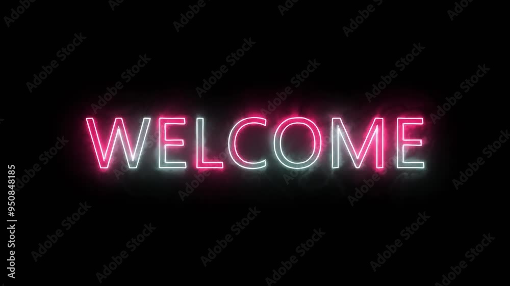 glowing Neon line welcome text animation in black background. glowing Neon line welcome text animation in black background.