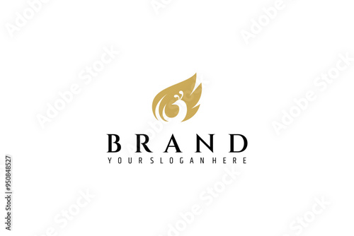 luxury peacock logo with gold color in flat vector design