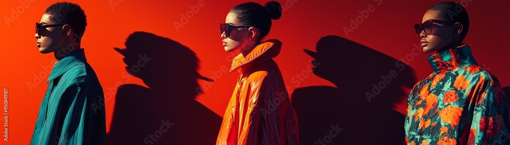 Fototapeta premium Fashion Editorial with Androgynous Models on Minimalist Background for Copy Space