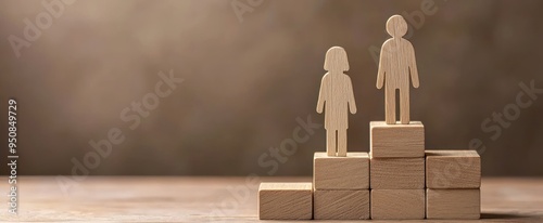 Wooden Figures on Stacked Blocks Representing Inequality photo