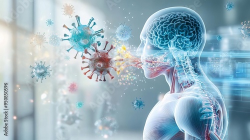 A conceptual view of the body's immune response to exposure to a dangerous germ, emphasizing the role of contaminants in the spread of a pandemic