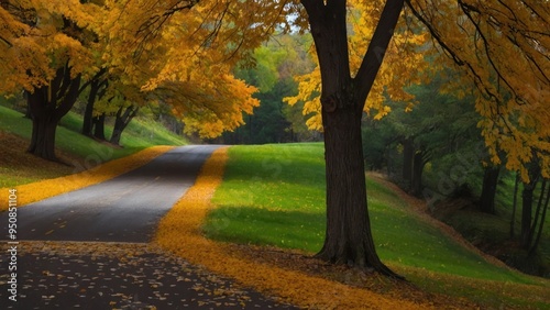 Autumn Serenity: A Road Less Traveled Amidst the Golden Tranquility