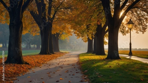 Autumn's Embrace - A Serene Dawn on the Golden Pathway