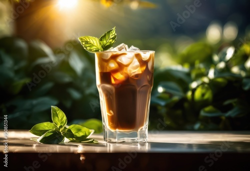 refreshing iced coffee stylish glass ice cubes creamy perfect hot days, cold, brew, drink, beverage, summer, refreshment, cool, latte, art, espresso, style