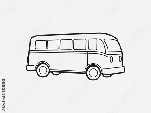Black bus silhouette line art vector art illustration, 