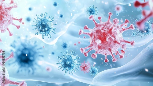 An intricate close-up of the immune system's response to a surge in exposure to a harmful contaminant, with germs spreading rapidly throughout the body
