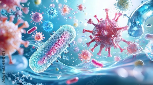 An intricate view of the immune system's battle against a surge in germ exposure, emphasizing the role of contaminants in the onset of a pandemic