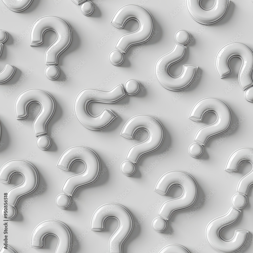 White question marks on a white background symbolize the hidden uncertainty and the need to find answers White question marks on a white background symbolize the hidden uncertainty and the need to find answers