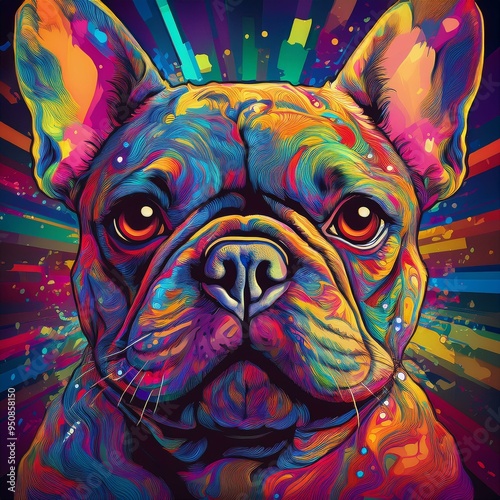 a French bulldog as psychedelic pop art
