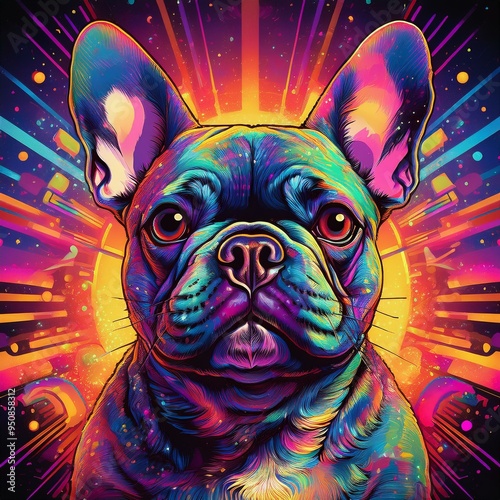 a French bulldog as psychedelic pop art