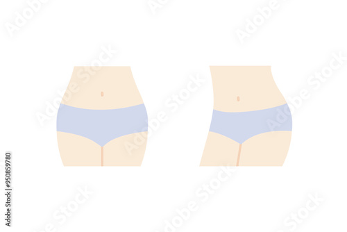 Slim female waist icon set. Beauty,  fitness, exercise, weight loss, diet, healthy lifestyle concepts. Flat vector design isolated on white background illustration.