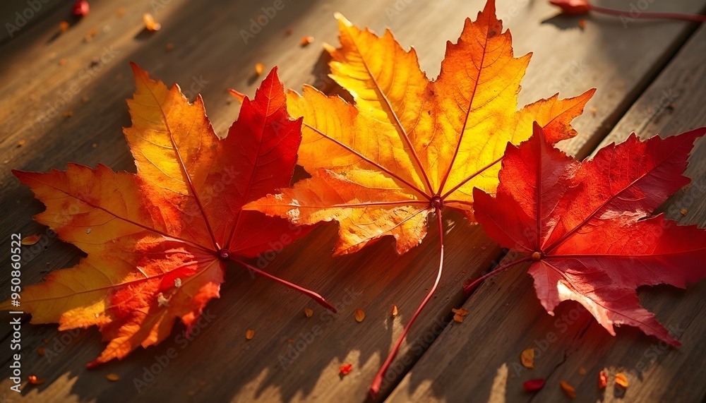 Fototapeta premium Autumn leaf texture with rich shades of red, orange, and yellow, adding warmth and color to any space.