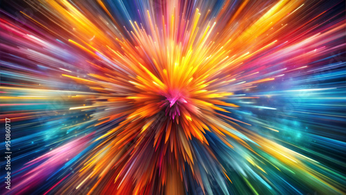 Vibrant explosion of colors with dynamic light effects, energetic atmosphere, abstract design, copy space