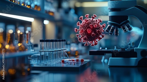 A detailed visual of a pathogen being studied in a laboratory, with a focus on the effects of an experimental drug designed to prevent the spread of the contagion photo