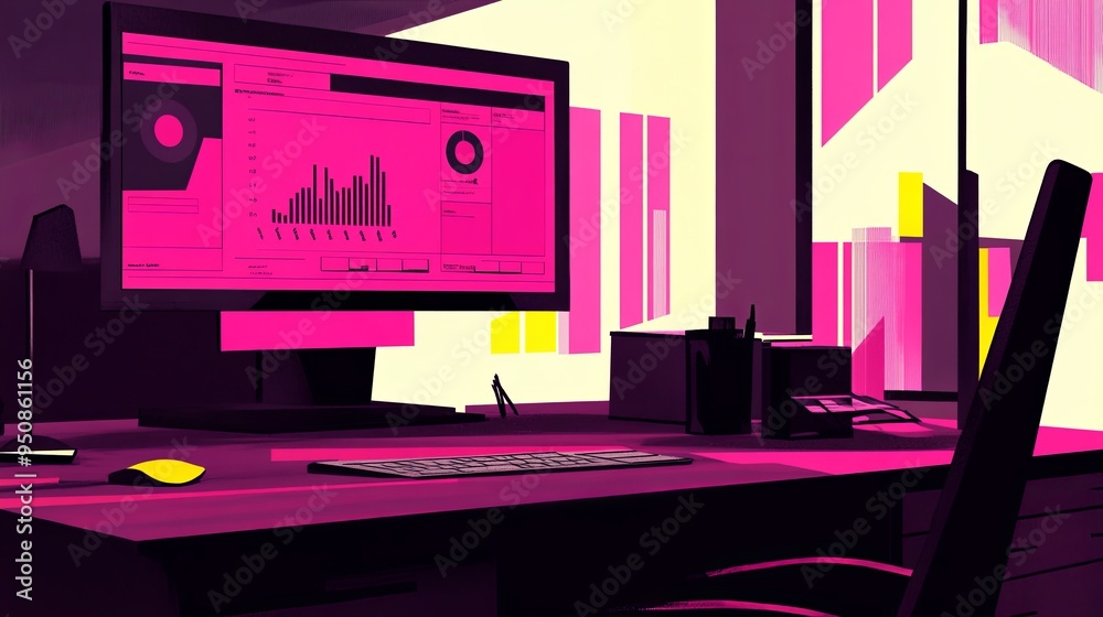 Strategic Online Marketing Campaign: Modern Office Desk with Computer Monitor, Website Analytics, and Creative Space for Branding and Text
Strategic Online Marketing Campaign: Modern Office Desk with Computer Monitor, Website Analytics, and Creative Space for Branding and Text