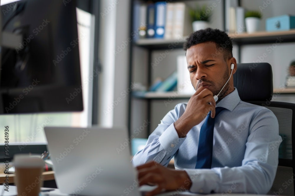 A person sits at a desk with a laptop open, possibly working or studying A person sits at a desk with a laptop open, possibly working or studying