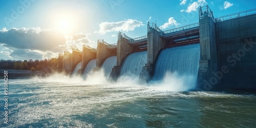 A beautiful dam with water gushing over the sides, showcasing its power and beauty photo