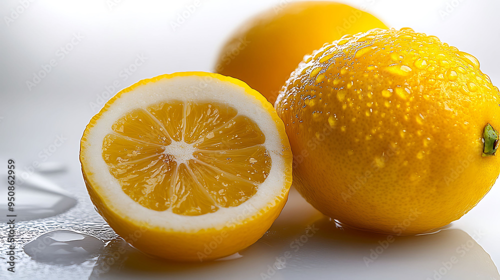 Citrus limon Lemon a white background with droplets of water on its bright yellow peel perfect for refreshing and clean design themes Citrus limon Lemon a white background with droplets of water on its bright yellow peel perfect for refreshing and clean design themes