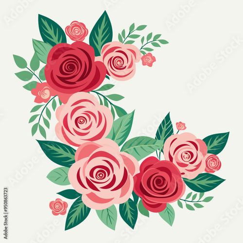 pattern with roses. floral arrangement with red and blue roses.