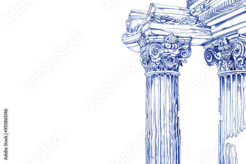 PNG Vintage drawing Greek collumns architecture illustrated pillar. photo