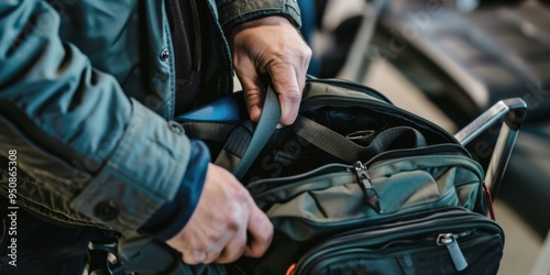  a security officer checking the contents of a traveler's carry-on bag