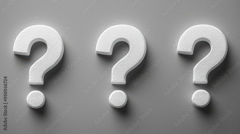 White question marks on a white background symbolize the hidden uncertainty and the need to find answers White question marks on a white background symbolize the hidden uncertainty and the need to find answers