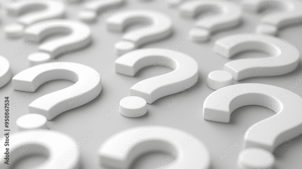 White question marks on a white background symbolize the hidden uncertainty and the need to find answers White question marks on a white background symbolize the hidden uncertainty and the need to find answers