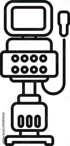 Line icon of a medical ultrasound machine showing analyzing process
