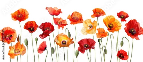 Beautiful Red And Orange Poppy Flowers Isolated On White Background Natural Floral Background Floral Design Elements Spring Summer Flowers