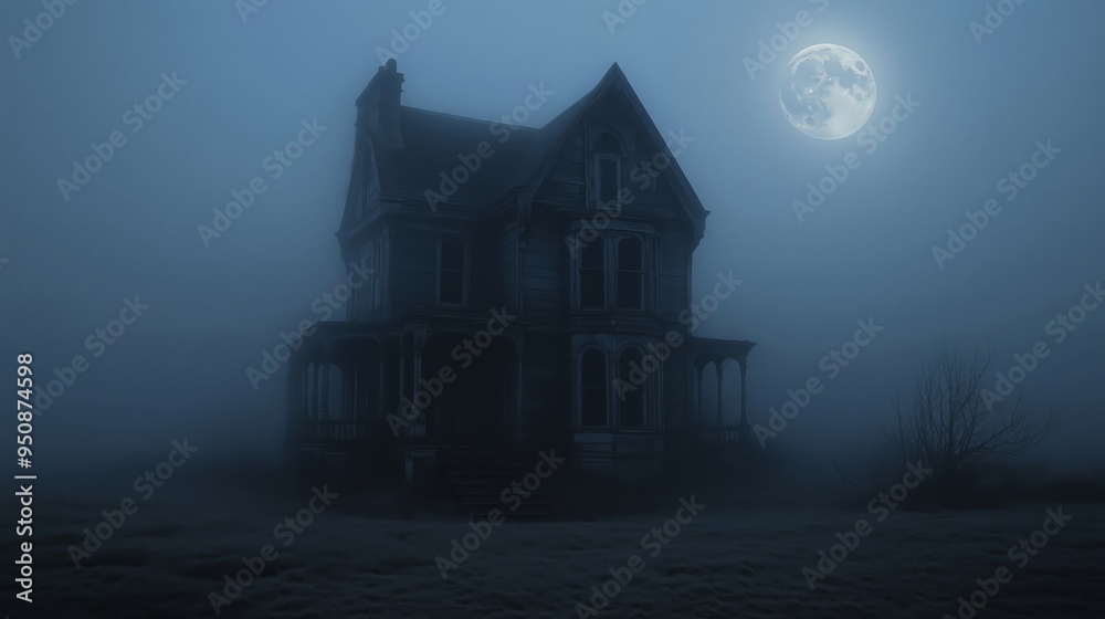 A Mysterious Haunted House Surrounded by Fog and Darkness A Mysterious Haunted House Surrounded by Fog and Darkness
