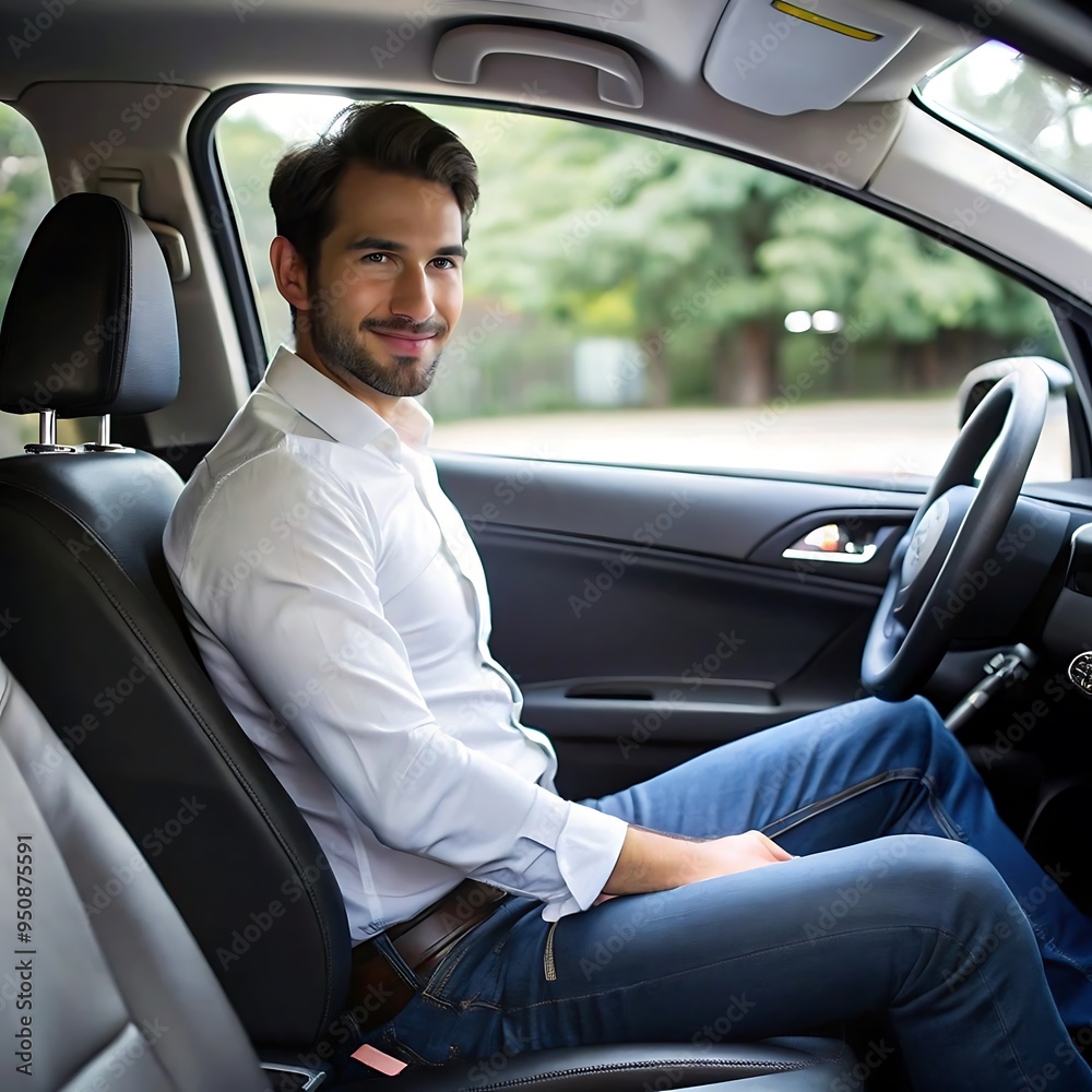 Businessman in car with driving Businessman in car with driving