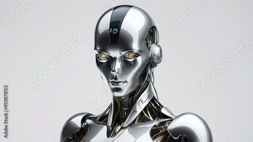 Fototapeta high-tech android with smooth design on a futuristic gray backdrop