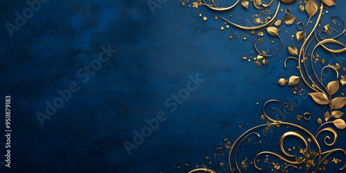 dark blue luxury background with gold patterns. elegant gold jewelry. vintage background