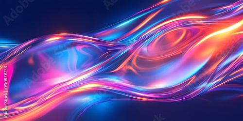 texture of liquid blue-orange gradient glass on a dark background. holographic colors. abstract wavy 3d background